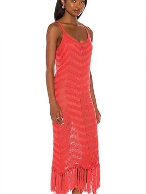 525 America Coral Crochet Fringe Swim Coverup Dress